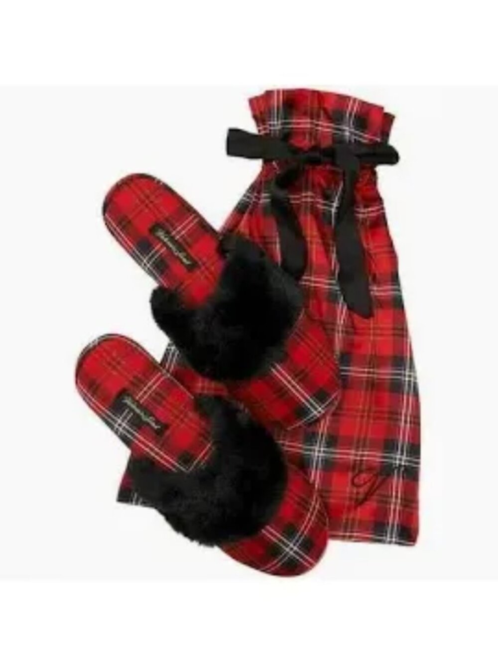 Victoria's Secret Signature Satin Slipper Plaid Red size Medium 7/8 NEW
